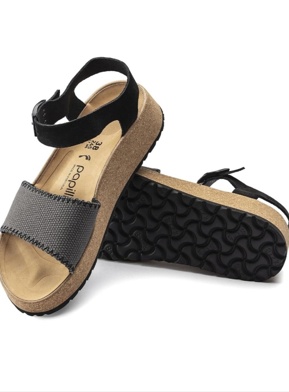 Papillio Birkenstock Glenda 38 Platform Sandal Gray Canvas Suede Ankle Strap - Picture 4 of 11